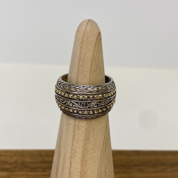 Effy 925 Silver & 18k Yellow Gold Wide Band Ring Size 6.5 - Picture 4 of 16